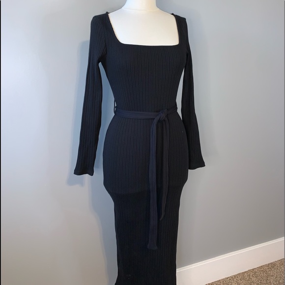 TopShop NWOT Ribbed Midi Dress In Black, Sz 8 - Picture 8 of 13